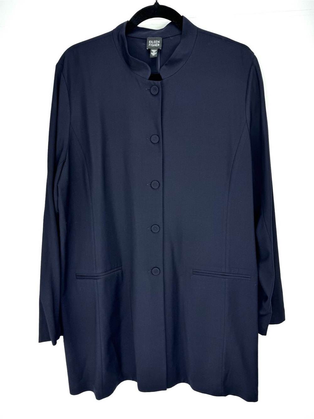 Eileen Fisher Wool Navy Blue Button-Up Light Coat